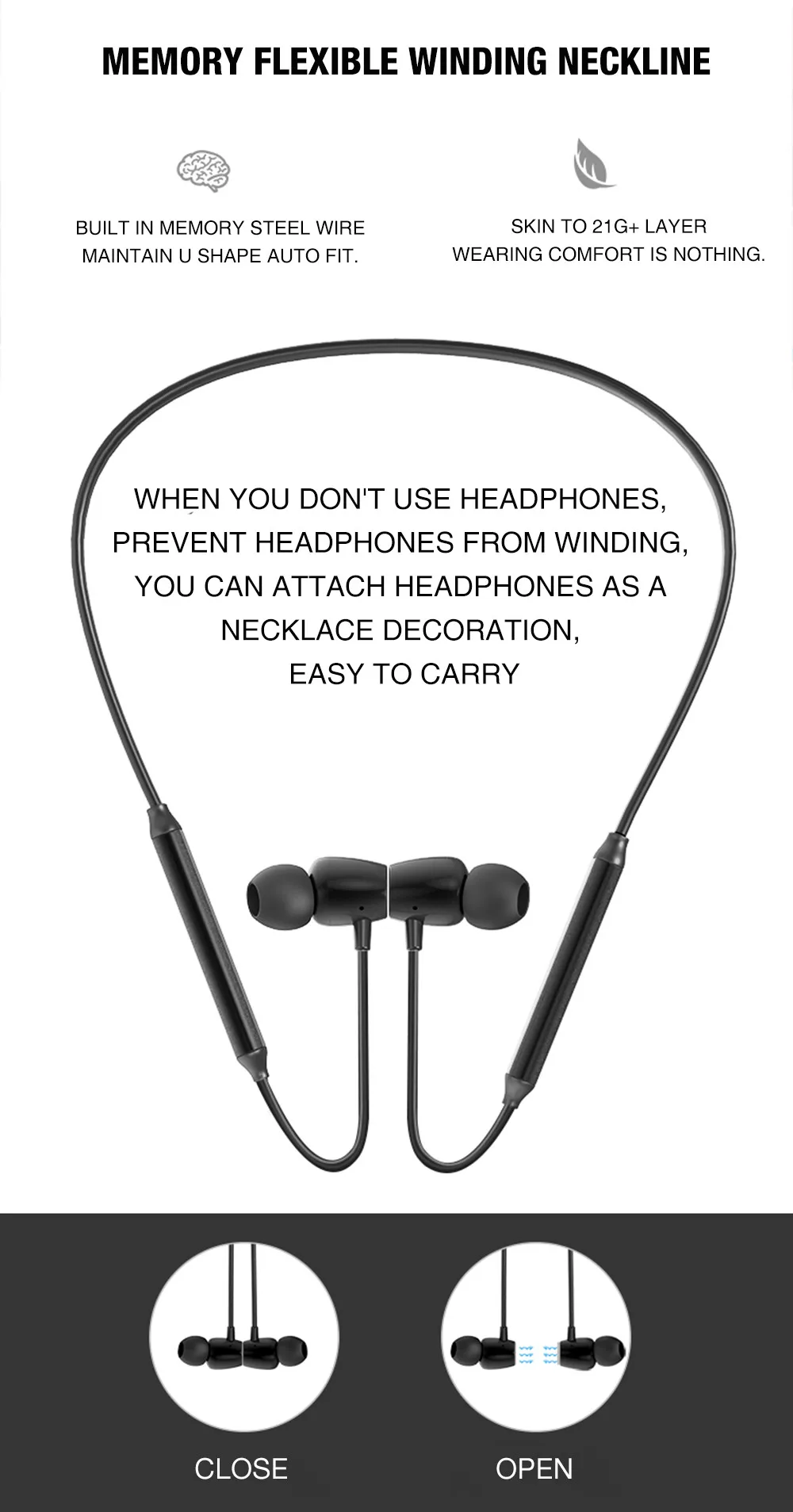 Sound great Bluetooth earphone, Force Wireless Neckband Headset Stereo Bass in-Ear Magnetic Earbuds for Workout