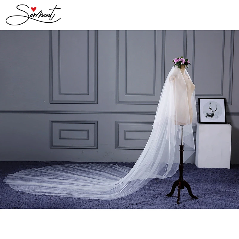 SERMENT Wedding Long Veil Cathedral Veil Two-Layer Plain Dyed 300cm Cut Edge Lace Double-layer Wedding Accessories SERMENT Wedding Long Veil Cathedral Veil Two-Layer Plain Dyed 300cm Cut Edge Lace Double-layer Wedding Accessories