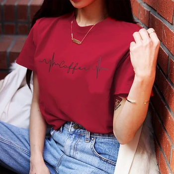 

Summer Cotton Women Simple ECG Pattern Print Round Neck Slim Female Short-sleeved Street Hipster Loose T-shirt M/L/XL/2XL.W