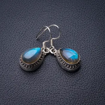 

StarGems Natural Blue Fire Labradorite Handmade 925 Sterling Silver Earrings 1.25" E0772
