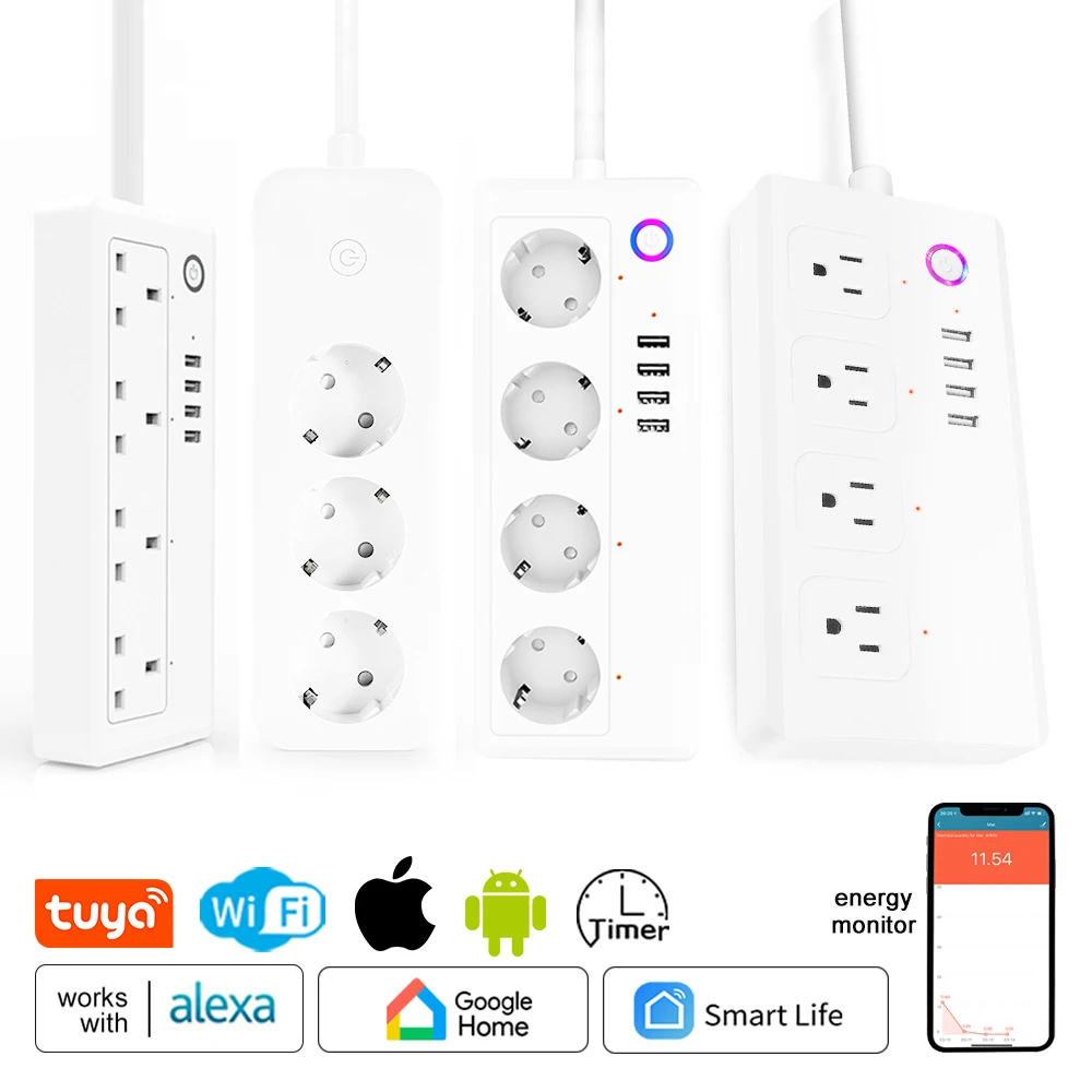 Tuya Smart smartlife Smart socket WiFi Power Strip Multi Plug With 4 Plug 4USB Port Compatible With alexa google home Smart home