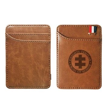 

Antique Knight Templar Cross Symbol leather magic wallets Fashion men and women money clips card purse cash holder