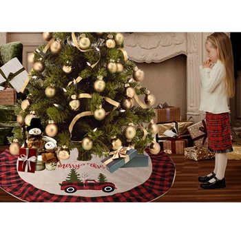 

Universal Christmas Tree Skirt Car Print Xmas Tree Ornaments Checked Ege Festive Holiday Party Props