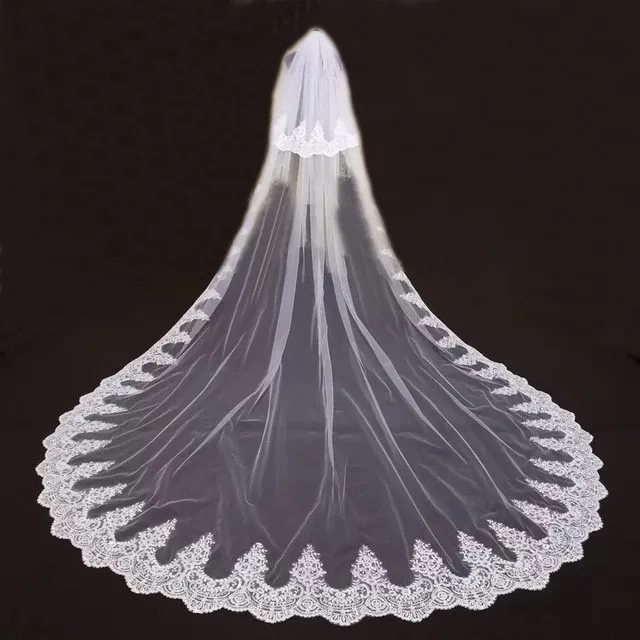 

Элегантная Длинная свадебная фата с кружевными краями двухслойная свадебная фата