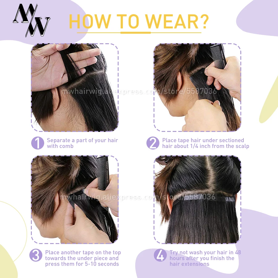 MW Mini Tape In Human Hair Extensions Natural Straight Hair Machine Remy Invisible Skin Weft Adhesive Glue On Hair 12