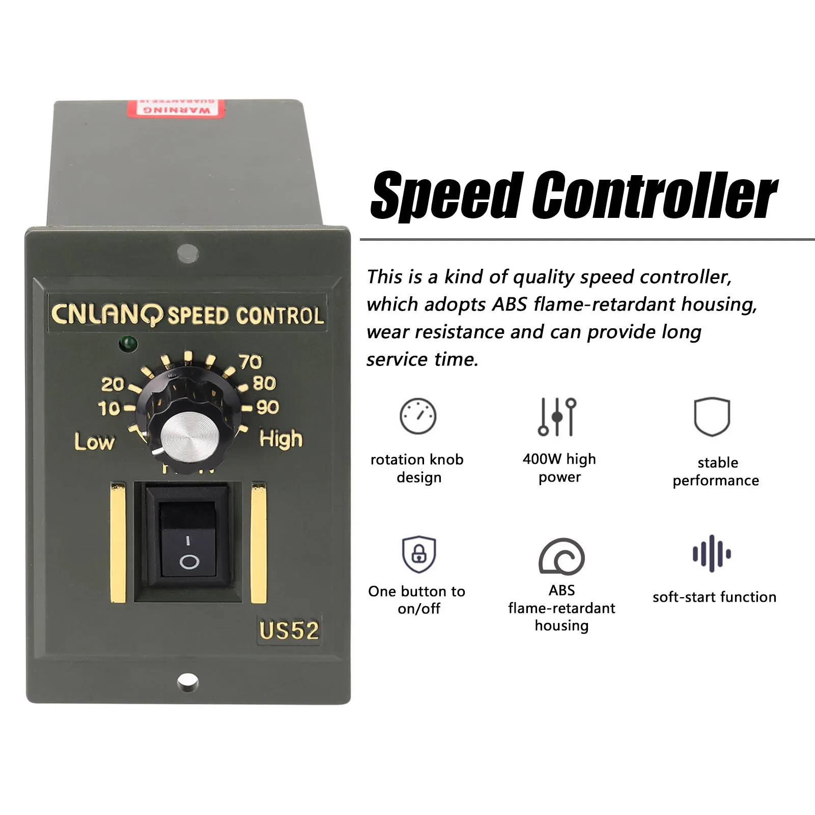 400W AC220V ABS Speed Controller Motor Speeds Pinpoint Regulator Control Device with Indicator Light