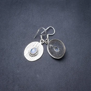 

Natural Rainbow Moonstone Handmade Unique 925 Sterling Silver Earrings 1.5" Y3249