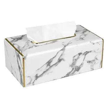 

New Arrival Golden Rim Tissue Box Marble PU Leather Napkin Towel Tissue Holder Large Size Office Home Seat Type Tissue Box