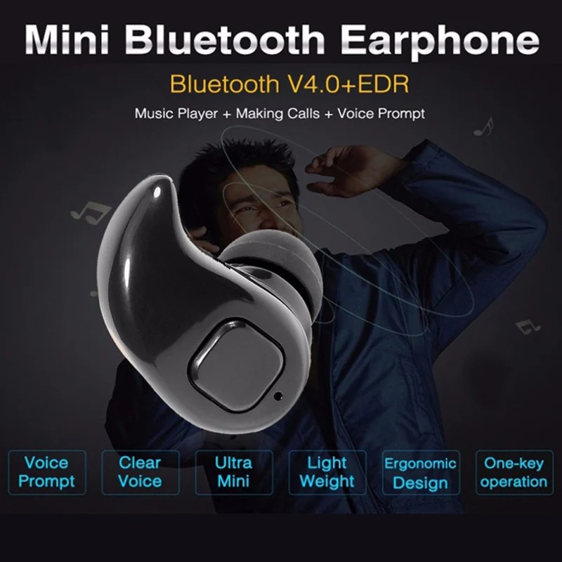 Беспроводные наушники Bluetooth вкладыши с микрофоном мини невидимая Спортивная