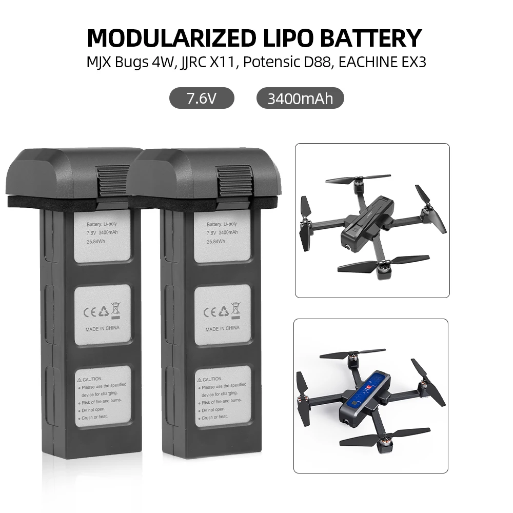

2PCS Li-Po Battery 7.6V 3400mAh Battery & Charger for MJX B4W JJR/C X11 Potensic D88 EACHINE EX3 RC Drone RC Helicopter