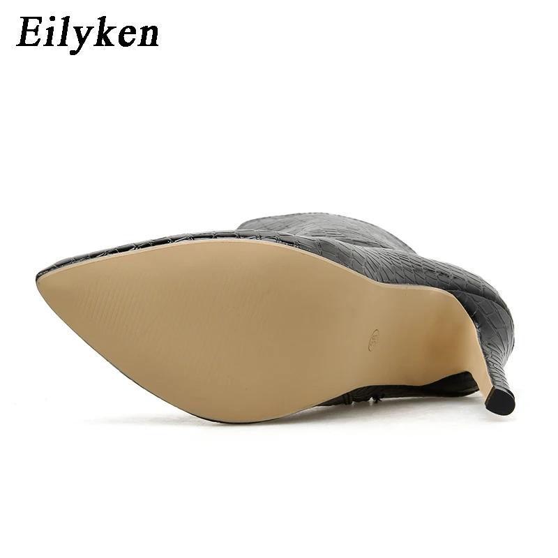 Eilyken/ботильоны для женщин из змеиной кожи на высоком каблуке; модная пикантная женская обувь с острым носком; Новинка года; ботинки на молнии; размеры 41-42