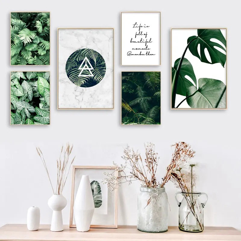

Green Plant Monstera Fern Canvas Wall Painting Art Poster Nordic Botanical Print Scandinavian Picture for Living Room Home Decor
