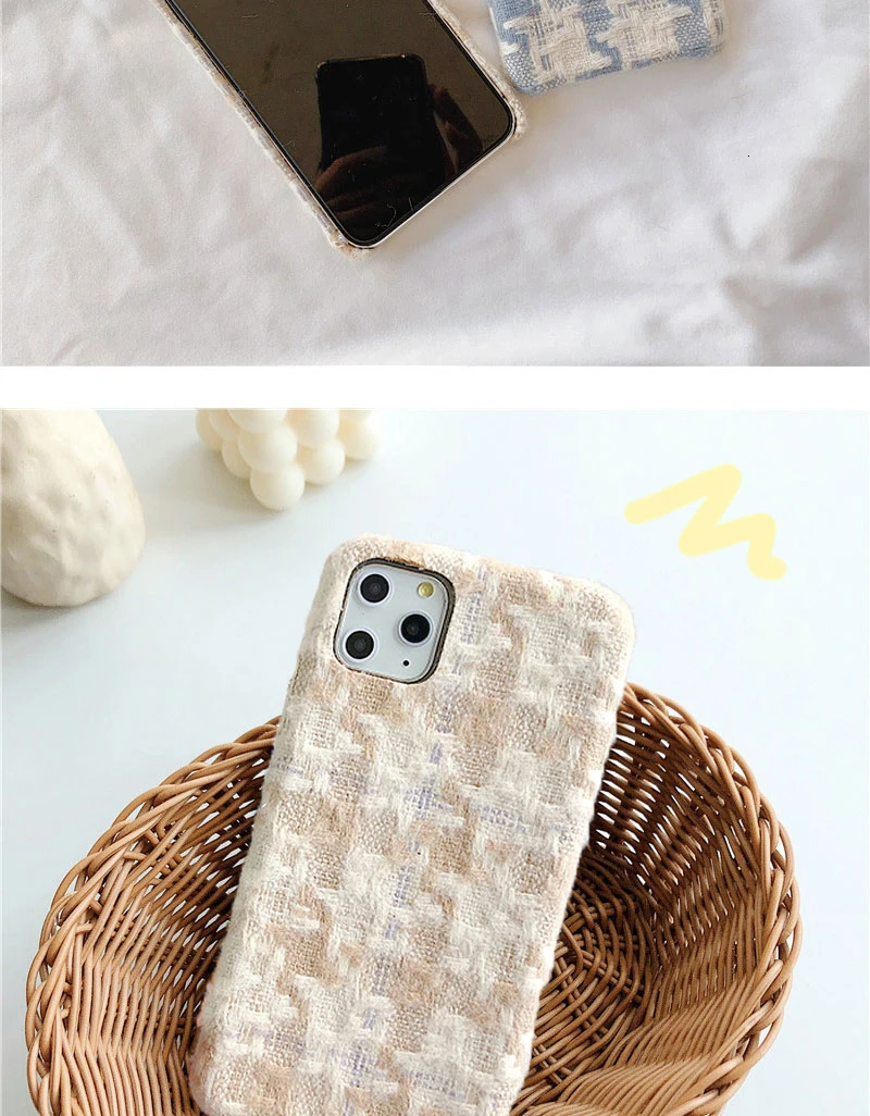 For iPhone 11 Pro XS MAX XR X Case Retro Plush lattice winter Simple Phone case Silicone cover For coque iPhone 6S 7 Plus 8 case
