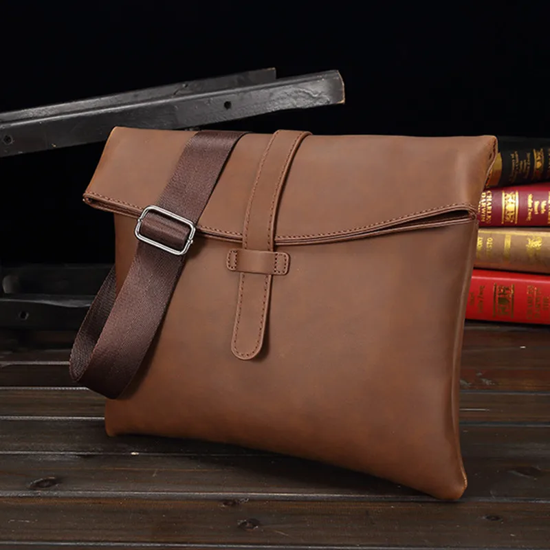 

Vintage Envelope Men Messenger Bags waterproof PU Leather women Shoulder Bags Casual fold over male Crossbody bags Retro 2019
