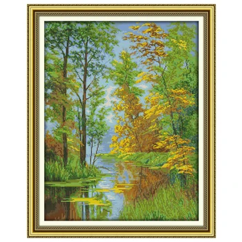 

Reflection tree painting counted 11CT 14CT DIY kit Chinese wholesale Cross Stitch embroidery needlework Sets home decor