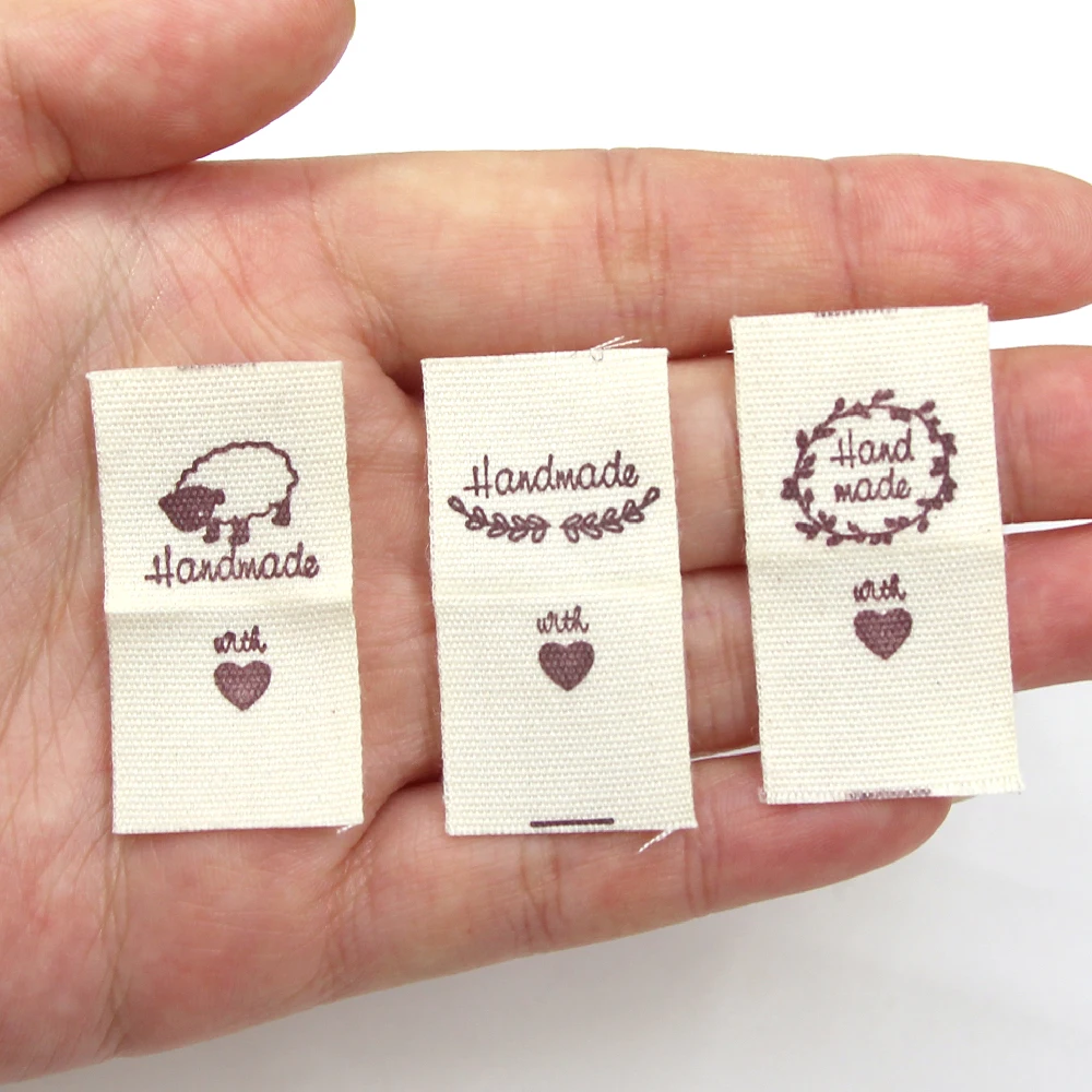 Etichette Tessuto Handmade 40 Pezzi - Per Cucire Su Vestiti Fai Da Te, Modello Beige Mix 4 - Foto 5
