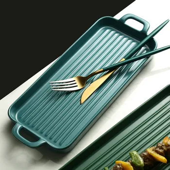 

Nordic Ceramic Bakeware Baking Tray Creative Rectangular Western Food Tray Dessert Dessert Tableware Decoration Plate