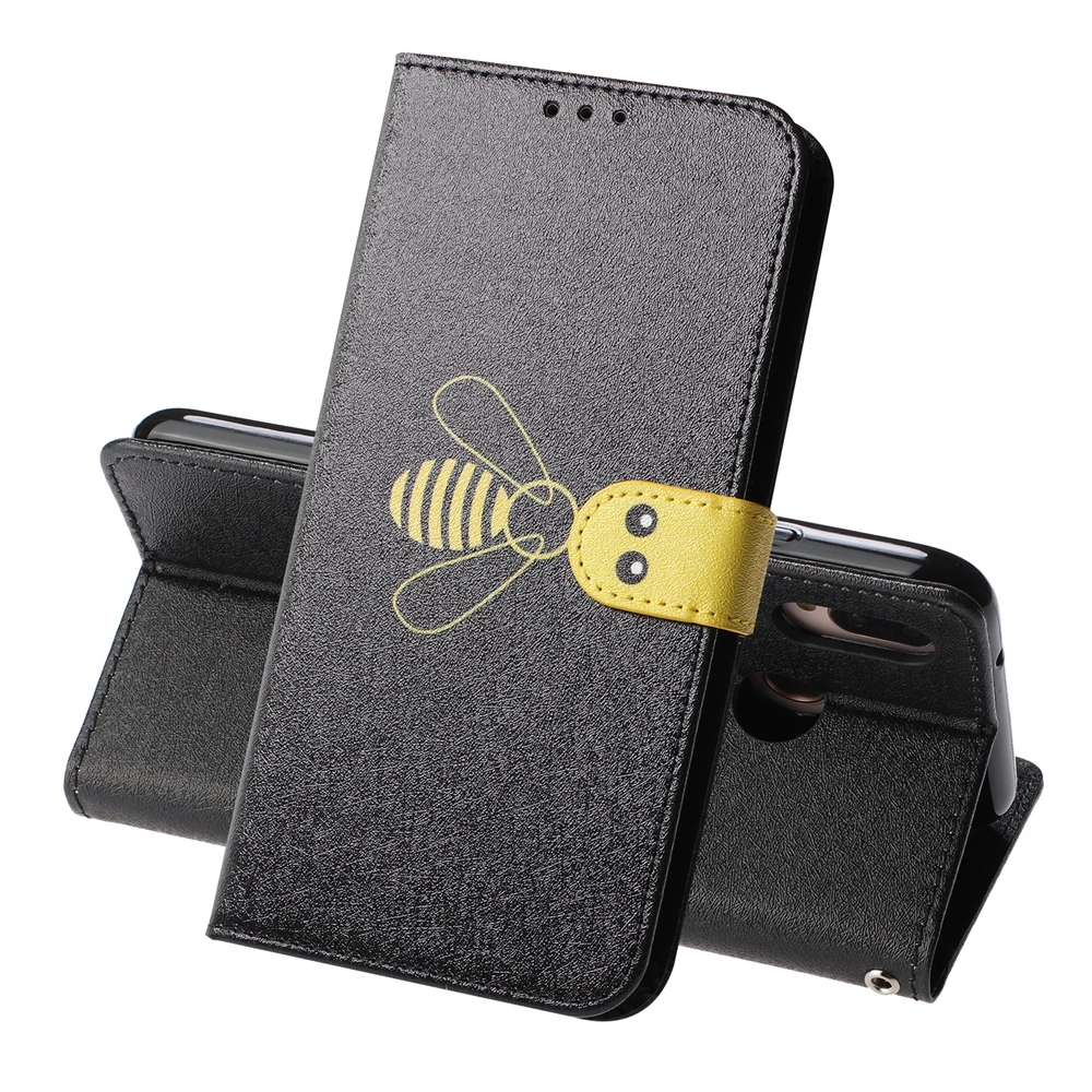 Кожаный флип чехол для huawei P20 P30 Lite Etui Pro милый желтый кошелек с Пчелой Магнитный