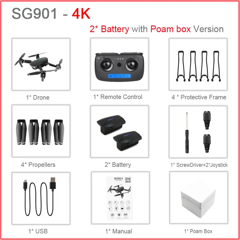 SG901 RC селфи Дрон 4k 1080P HD Двойная камера Складная следуя за мной FPV Профессиональный Дрон долгое время Летающий вертолет детские игрушки - Цвет: 2Battery4KFoam