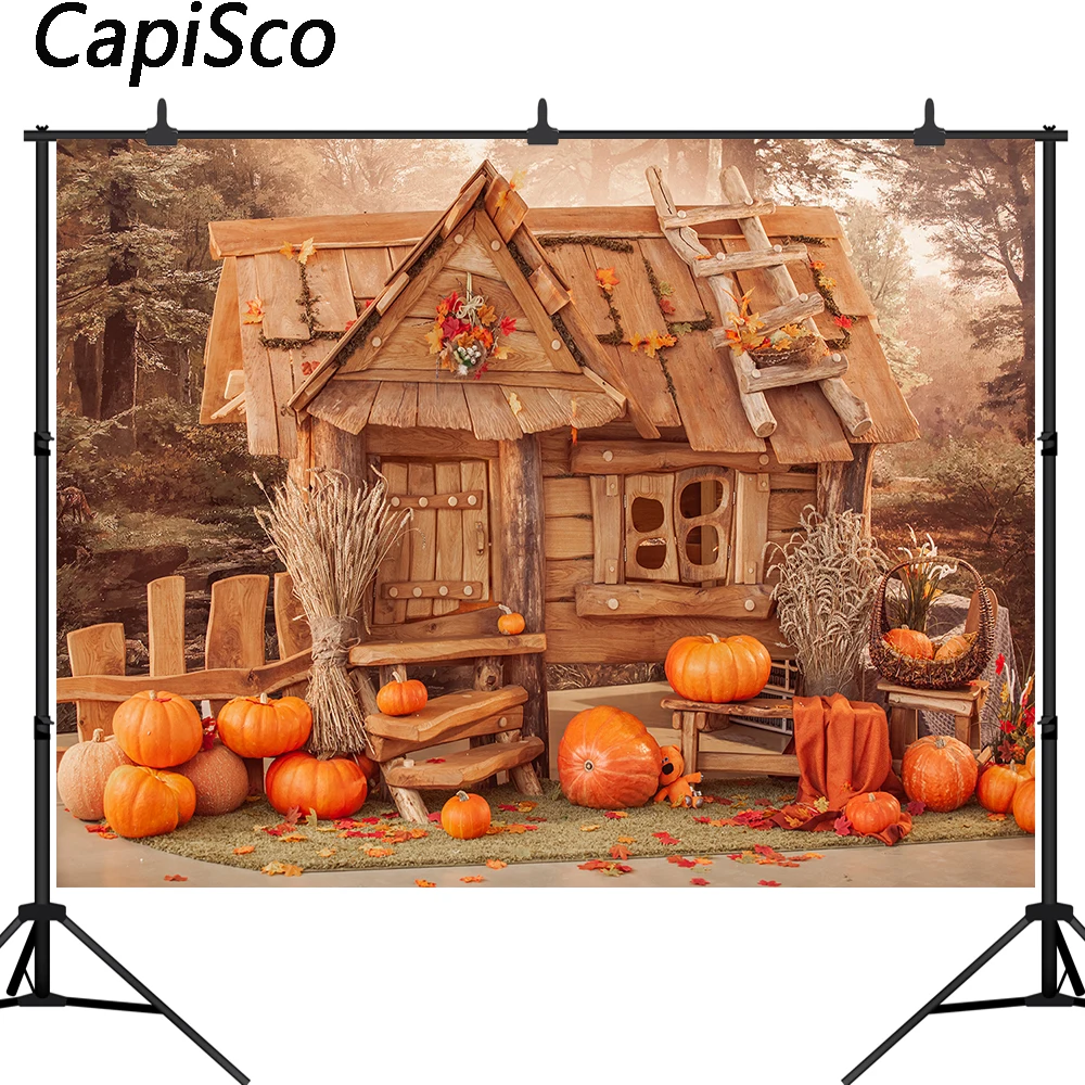

Capisco Photography Backdrop Fairytale Wooden House Haystack halloween Pumpkin Doll Baby Kid Photo Background Photo studio