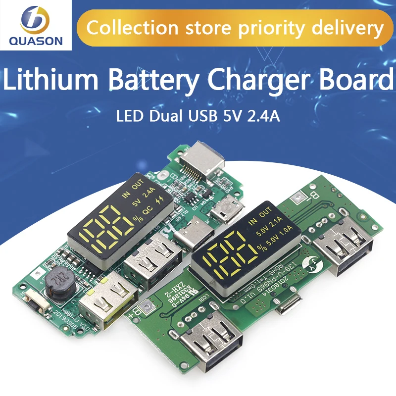 Внешний аккумулятор 18650 светодиодный двойной USB 5 В 2 4 А Micro/Type-C зарядный модуль