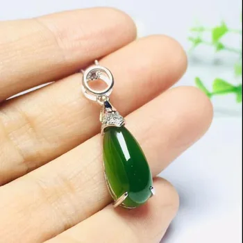 

Certificate 925 Silver Natural Green Jade Water Drop Pendants Simple Fine Jewelry For Women Party Gift Necklace