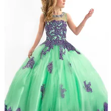 SUN536 мятно-зеленый Причастие без рукавов Замочная скважина Сзади Бальное Платье пышные платья для девочек Pagent с вышивкой