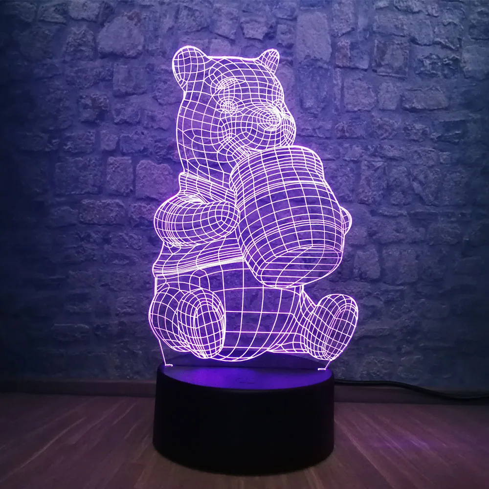 Милые подарки для девочек 3D лампа медведь 7 Красочный меняющийся ночник с Рождеством мультяшный светильник декор для атмосфера спальни свет - Испускаемый цвет: Black base 2