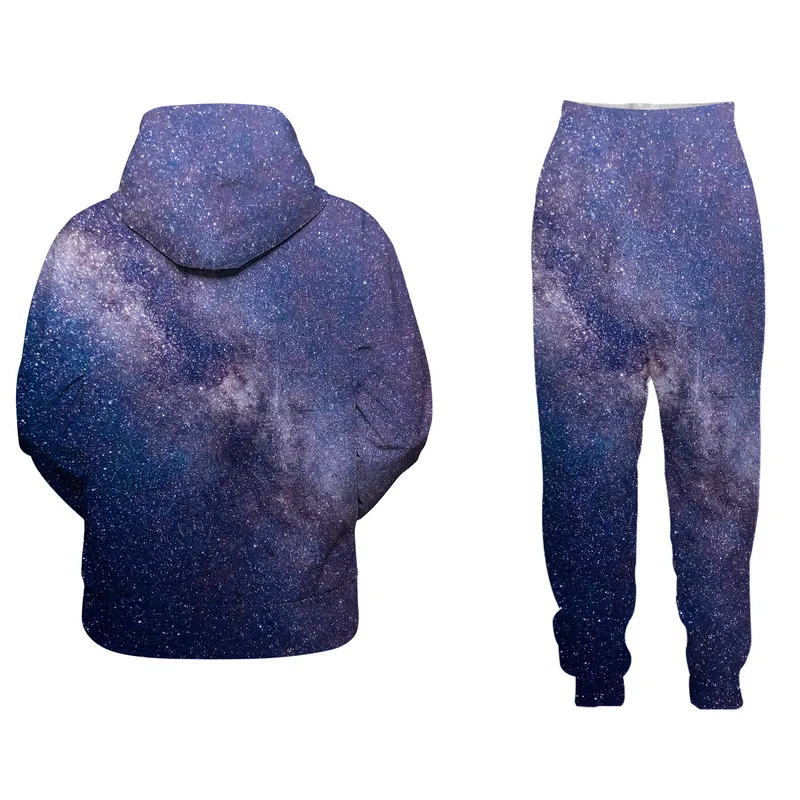 026 Purple Univers Парные одинаковые комплекты из 2 предметов одежда звезды комплект для мужчин и женщин осенние толстовки с капюшоном пуловер Топы+ брюки - Цвет: 026 Purple Univers