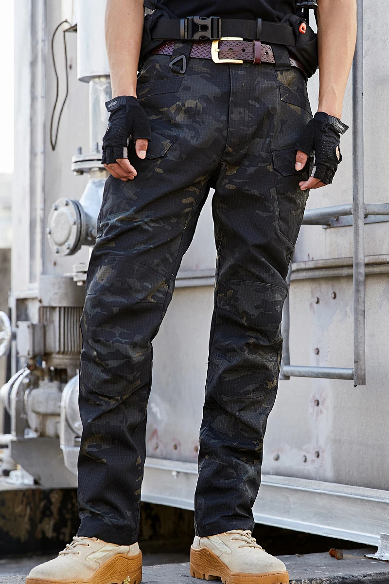 Men Military Tactical Pants Plaid Waterproof Fabric Multi-pockets Cargo Pants Outdoor Trekking Combat Army Training Trousers