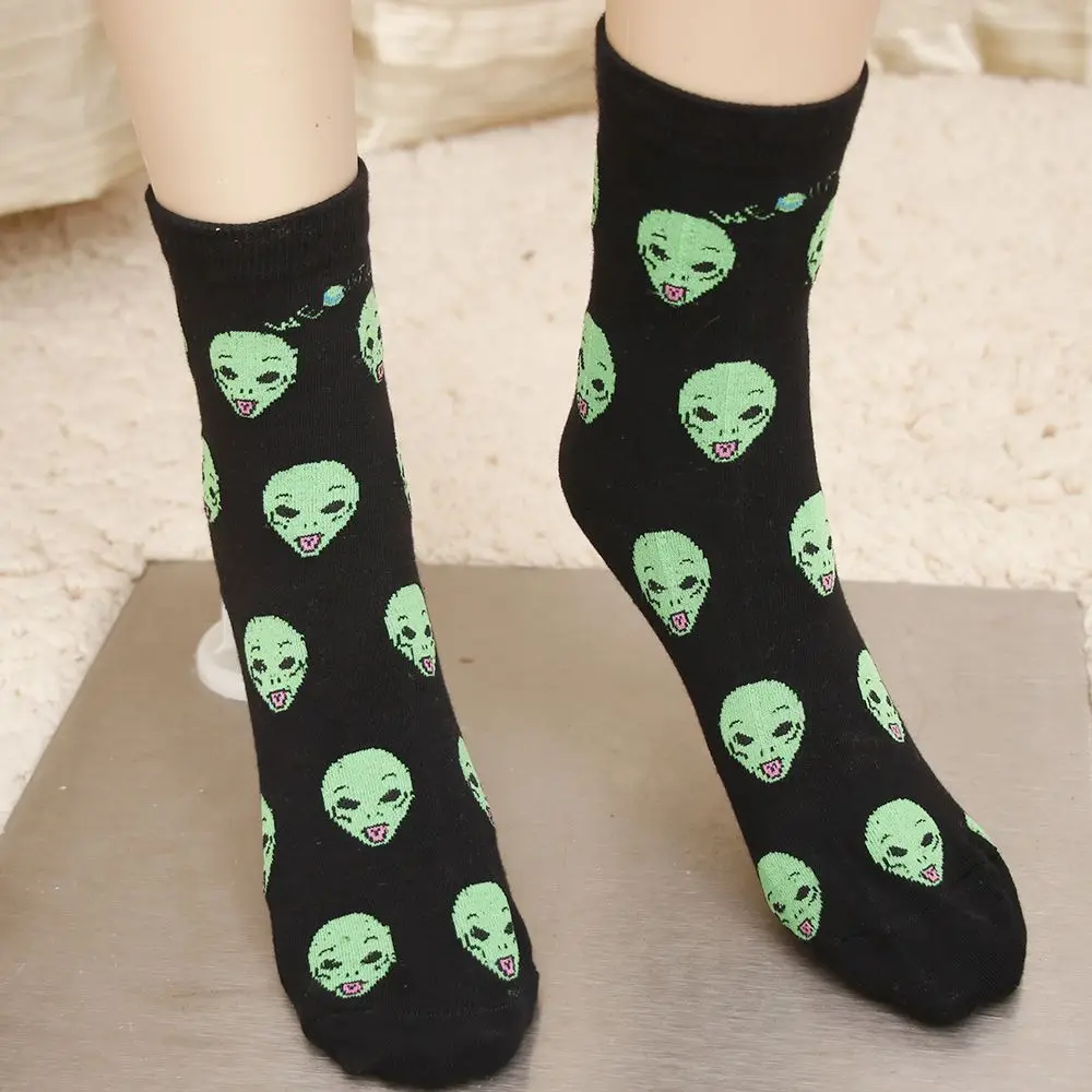 Модные носки унисекс с рисунком кота; забавные Гольфы с рисунком инопланетянина; удобные теплые повседневные хлопковые носки; сезон осень-зима