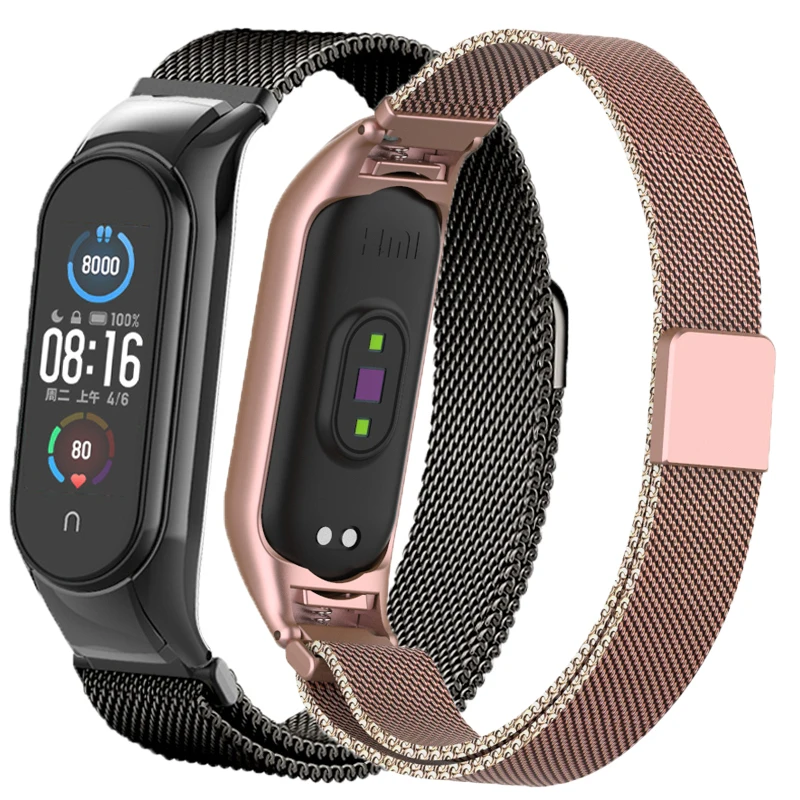 Браслет с магнитной петлей для Xiaomi Mi band 4 5 6 металлический браслет из нержавеющей