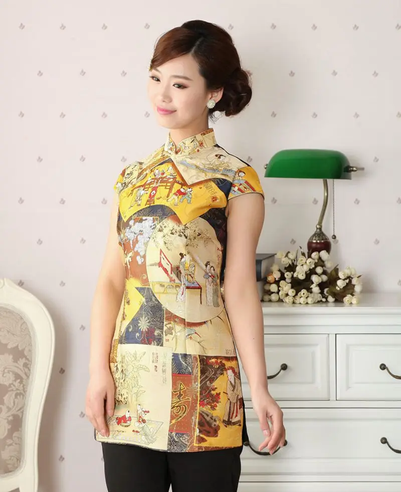 Китайский стиль ретро женский летний Повседневный короткий топ cheongsam Улучшенный Повседневный модный костюм Tang Летняя женская рубашка