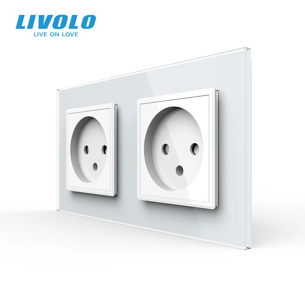 Livolo EU Standard double Israel Power Socket, Glass Panel,AC 100~250V 16A Wall Power Socket,C7C2IL-