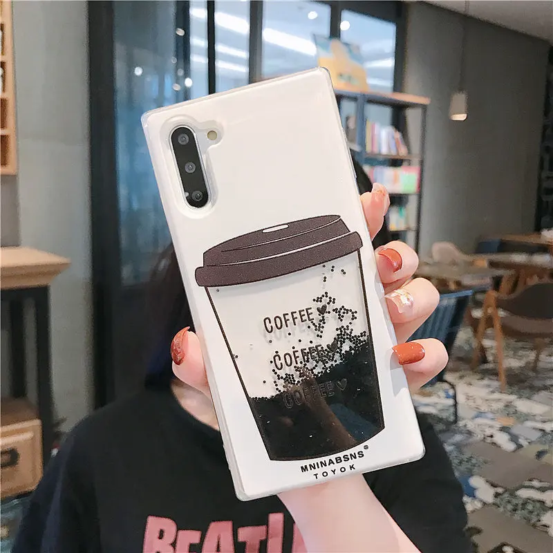 Для samsung Note 10 Plus блестящий чехол с рисунком кофейной чашки динамический жидкий зыбучий песок движущийся чехол для Galaxy S8 S9 S10 Plus чехол - Цвет: Черный