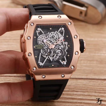 

Classic New Men Watch Black Blue Red Rubber Sapphire Automatic Mechanical Rose Gold Tourbillion Calendar Skeleton Watches