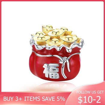

CodeMonkey Lucky Symbol Red Bag Metal Beads for Women Jewelry Making 925 Sterling Silver Enamel Charm fit Original Bracelet C100