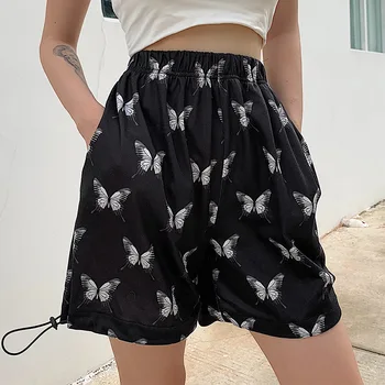 

SEASONS Butterfly Print Casual Loose Short Pants Women Harajuku Punk High Waist Shorts Lady Streetwear Pockets Summer ASSH81137