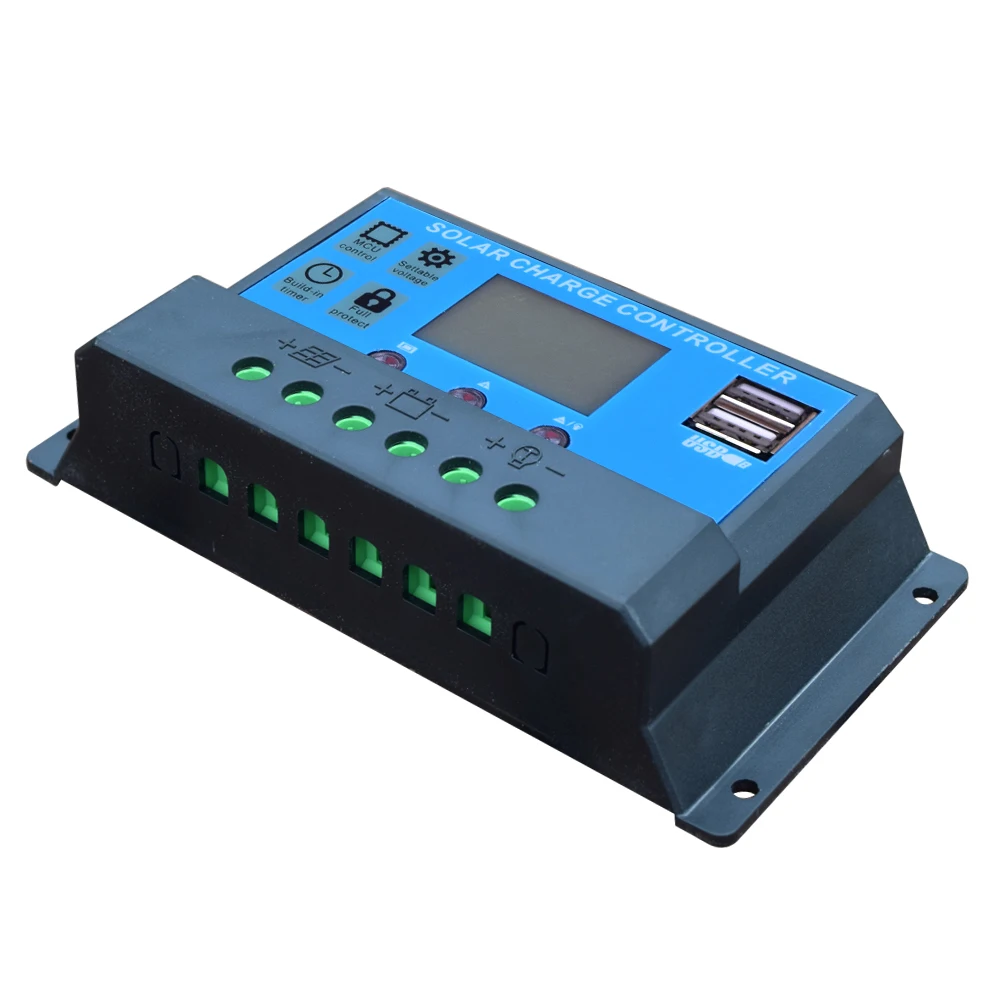 Солнечный контроллер заряда 12В 24В 10А/20А/30А/40А ШИМ + Двойной выход USB модуль
