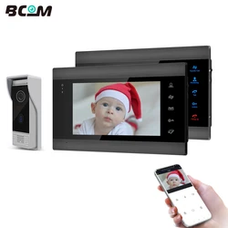 Bcom wi fi vídeo porteiro para casa 7 Polegada monitor 1080p ao ar livre campainha câmera com detecção de movimento, registro automático, desbloquear remoto