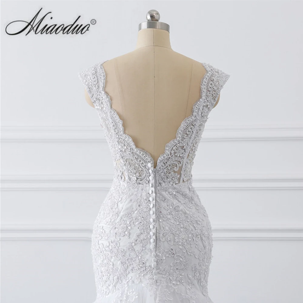 Miaoduo 2022 Mermaid Wedding Dresses Sleeveless White V Neck Lace Bridal Dress Marriage Custom Made vestidos de novia платье modest wedding dresses