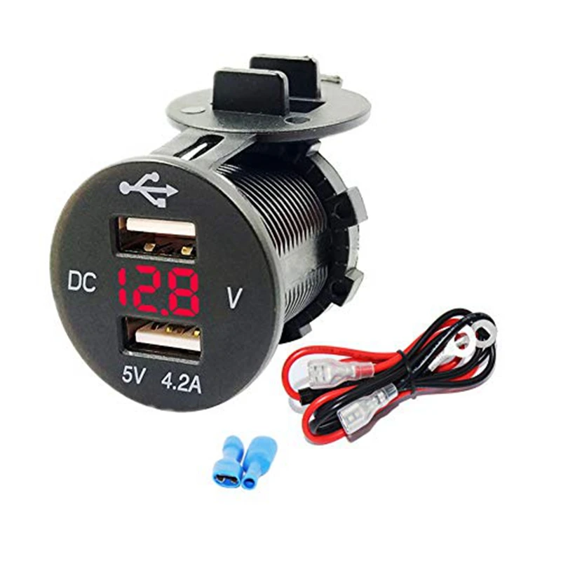 

Car USB Charger Dual USB Socket, Waterproof Marine USB Power Outlet 4.2A With Voltage LED Digital Display for Marine, Boat, Moto