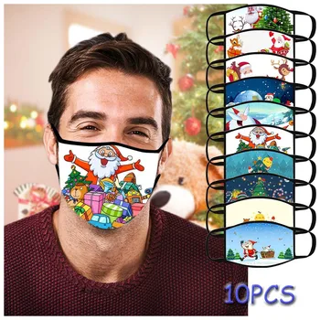 

10PCS New fashion adult unisex Christmas Cute cartoon Variety Outdoor Protect Mask Fog Washable Safety Reusable Face Mask