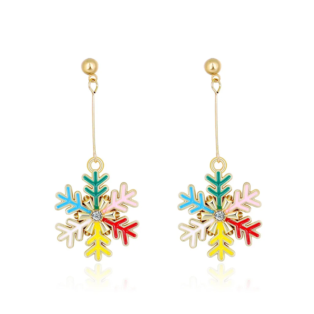 

New Earrings 2020 European and American Metal Exquisite Color Oil Drop Snowflake Earrings Fashion Christmas Gift