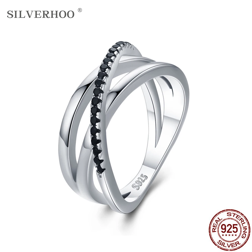 

SILVERHOO 925 Sterling Silver Fine Jewelry Engagement Black Spinel Rings for Women Romantic Anniversary Gift For Friends