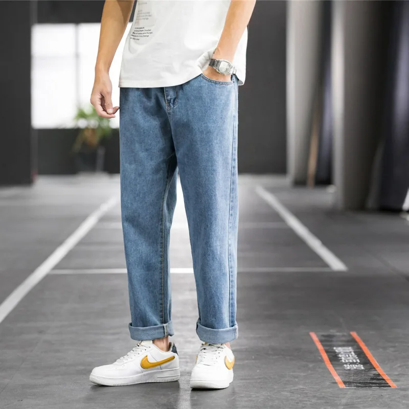 

Summer Straight Jeans Men's Fashion Washed Solid Color Casual Jeans Men Streetwear Wild Loose Hip Hop Denim Trousers Mens M-3XL