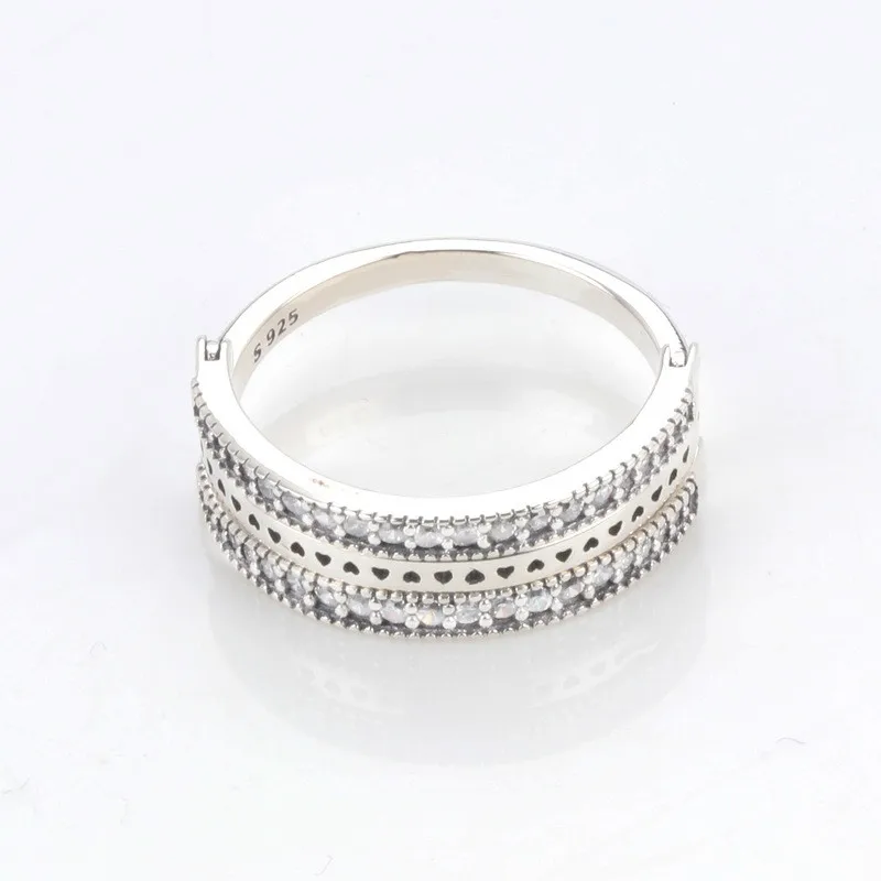 

Original 925 Sterling Silver Ring New Flip Ring With Double Row Crystal Cz Ring For Women Wedding Party Gift Fashion Jewelry
