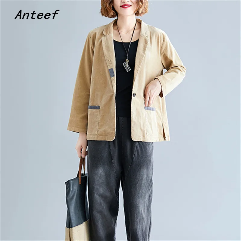 

long sleeve corduroy plus size oversized women causal loose autumn spring blazer ladies jacket 2019 clothes coat