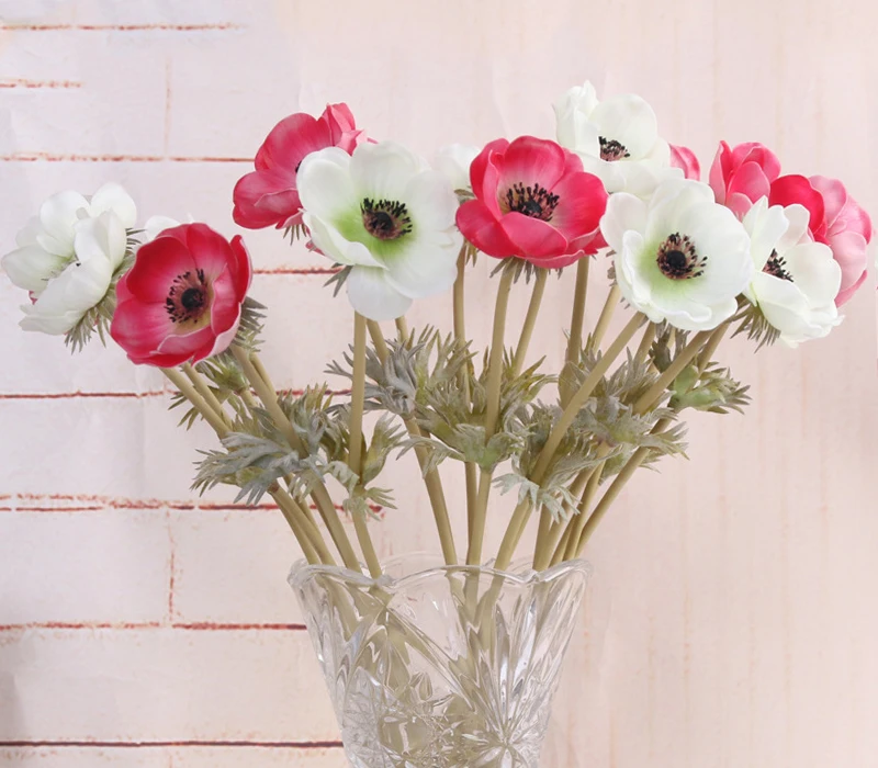 JAROWN Real Touch Artificial PU Anemone Flowers Silk Flores Artificiales Wedding Holding Fake Flowers Home Garden Decorative Wreath (62)