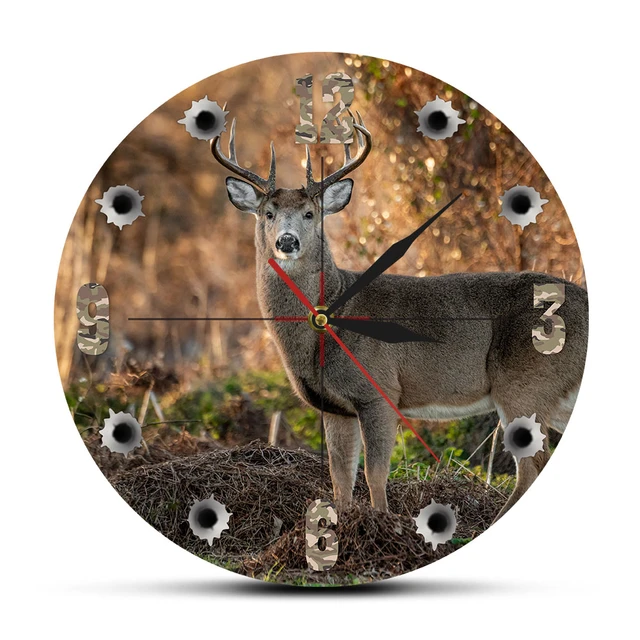 Deer Hunter Camera Sniper Big Buck Round Wall Clock Hunting Decor